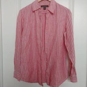 Tommy Bahama 100% linen pink green stripes button down size XS